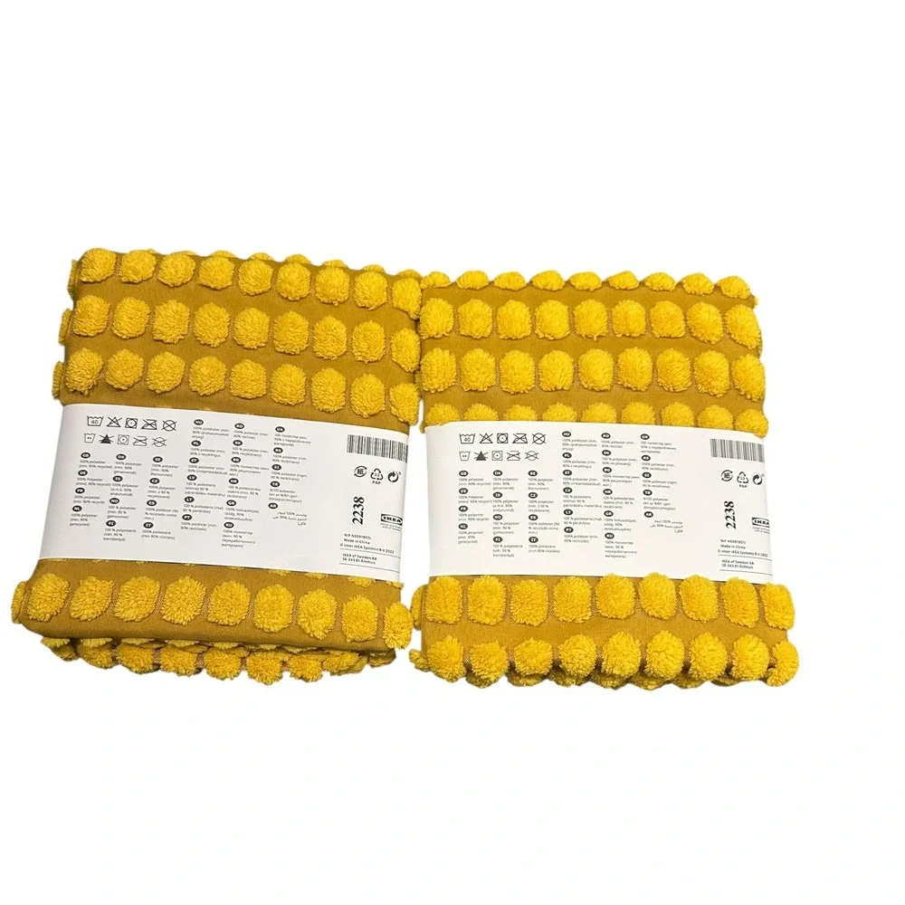 IKEA SVARTPOPEL Cushion Covers 20x20 Mustard Yellow Pom Pom Pillow Set of‎ 2